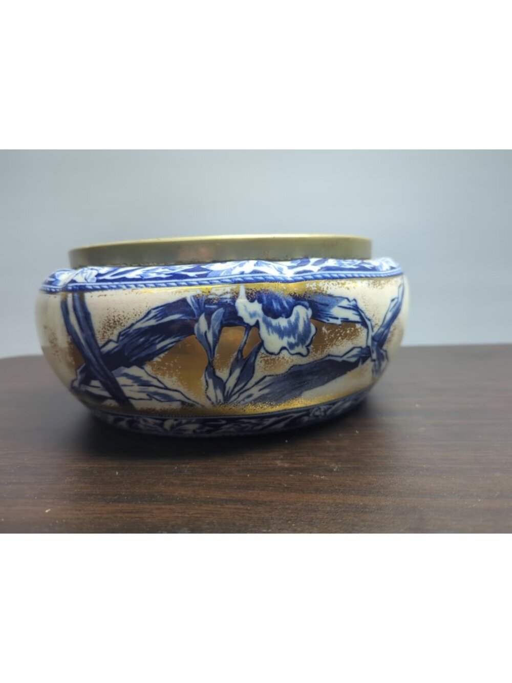 Antique Royal Bonn Iris Bowl Wildrose Gold Blue 9 1/2" x 4 1/2"